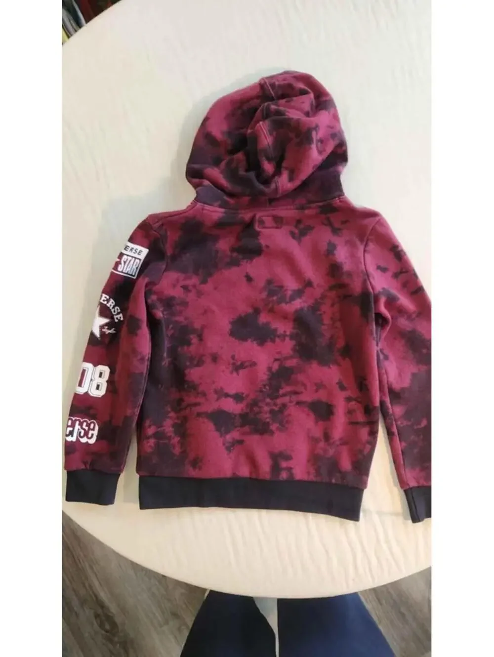 CONVERSE ALL STAR HOODIE SZ 7 Maroon & Black Tie Dye with Kangaroo Pouch